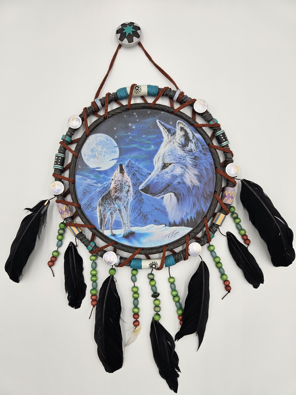 The Bradford Exchange Wolf Moon Dreamcatcher Wall Art - Blue, Black, Green S